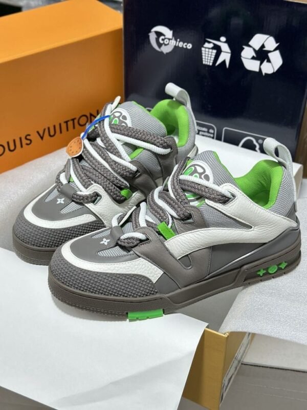 First Copy Shoes Louis Vuitton Skate Trainer Grey Green 2023