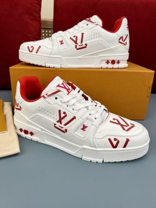 First Copy Shoes Louis Vuitton LV Monogram Trainer Logo White Red