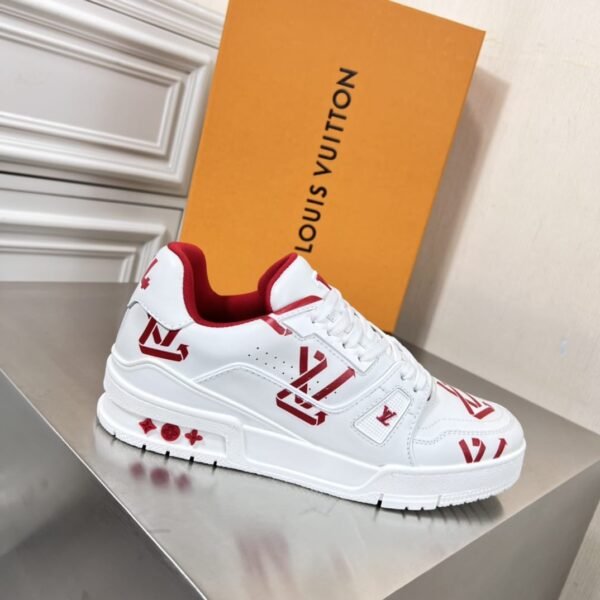 First Copy Shoes Louis Vuitton LV Monogram Trainer Logo White Red