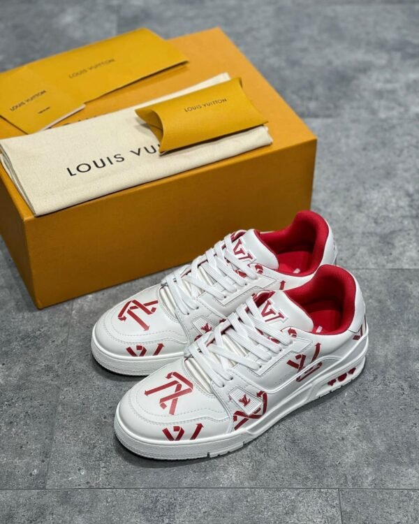 First Copy Shoes Louis Vuitton LV Monogram Trainer Logo White Red