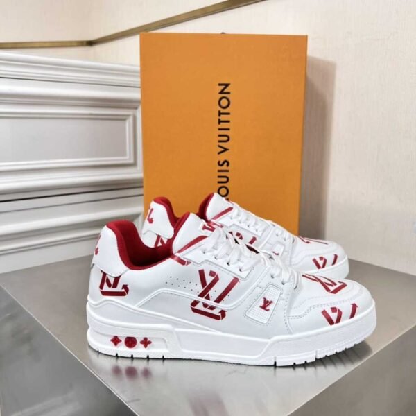 First Copy Shoes Louis Vuitton LV Monogram Trainer Logo White Red