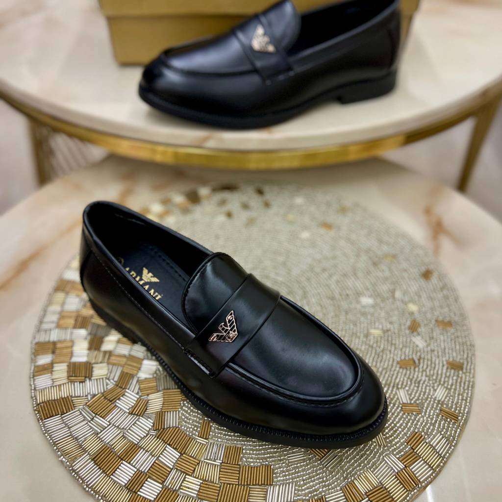 First Copy Armani Signature Buckle Leather Loafers