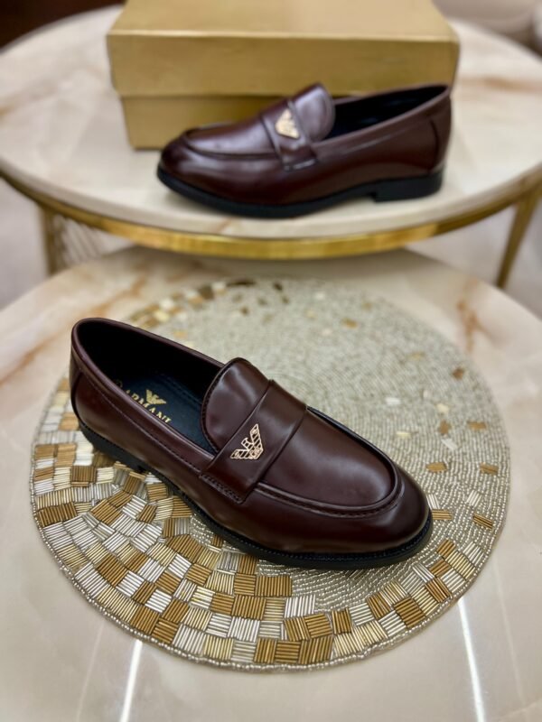 First Copy Armani Signature Buckle Leather Loafers