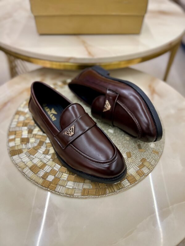 First Copy Armani Signature Buckle Leather Loafers