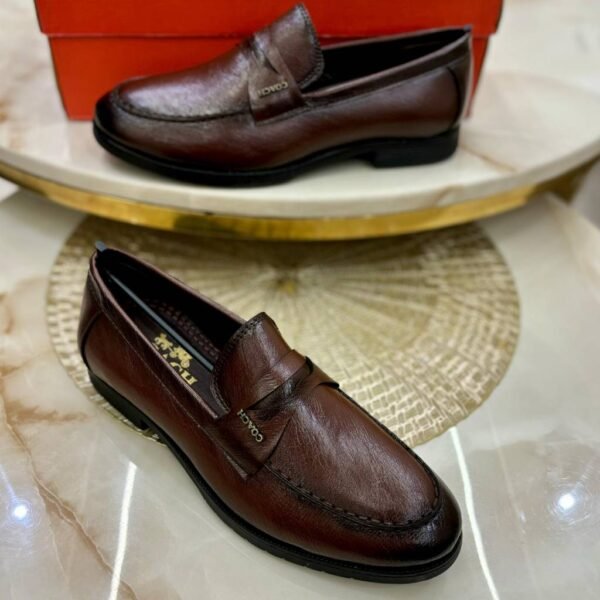 First Copy Shoes COACH Classic Leather Loafer Black/Brown