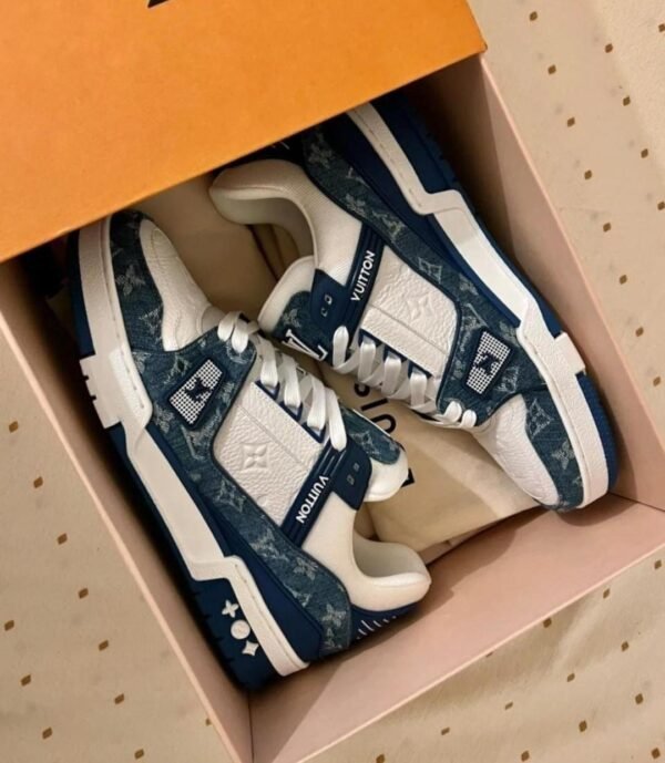 First Copy Shoes Louis Vuitton Trainer Denim Blue-3
