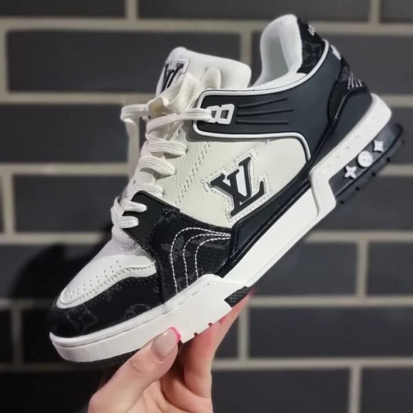 First Copy Shoes Louis Vuitton LV Trainer Nigo Denim Black White-2
