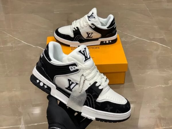 First Copy Shoes Louis Vuitton LV Trainer Nigo Denim Black White-3