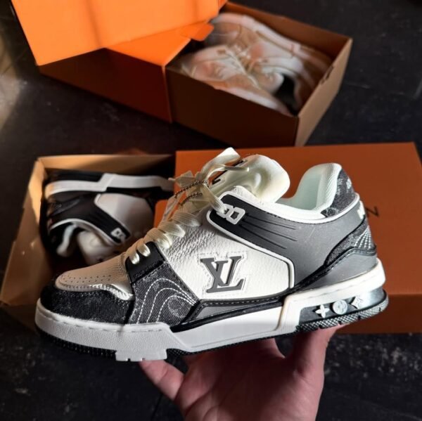 First Copy Shoes Louis Vuitton LV Trainer Nigo Denim Black White-4