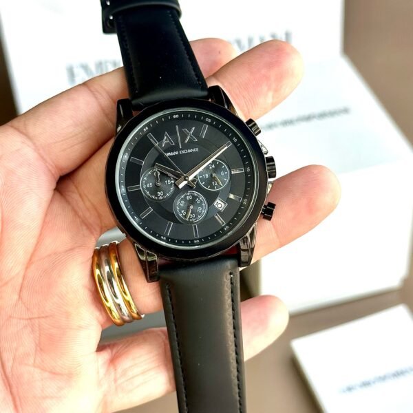 First Copy Armani Exchange Chronograph Watch – Black Dial Leather Strap-1