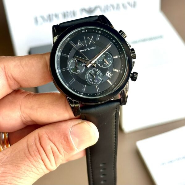 First Copy Armani Exchange Chronograph Watch – Black Dial Leather Strap-2