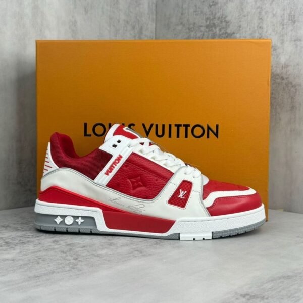 First Copy Shoes Louis Vuitton Trainer Signature Red White-3