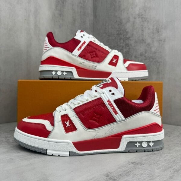 First Copy Shoes Louis Vuitton Trainer Signature Red White-4