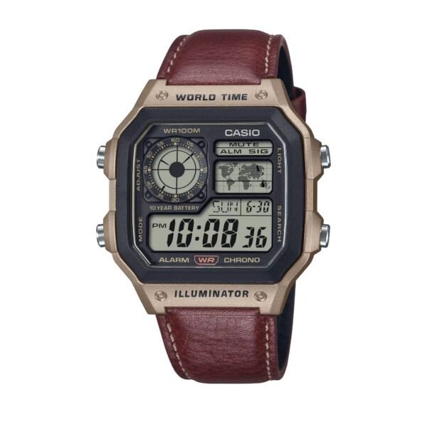 First Copy Casio AE-1200 Illuminator Camel Brown - J1231-WORLD TIME (1)