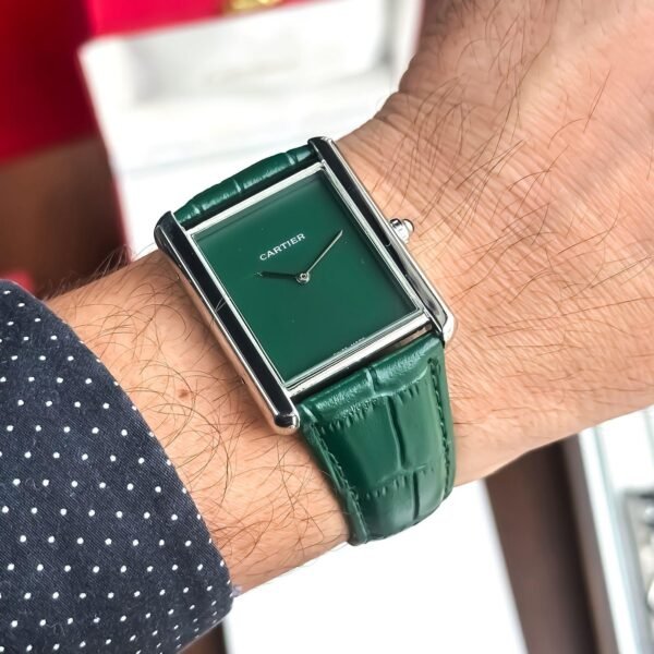 First Copy Cartier Tank Men’s Green Dial Watch-3