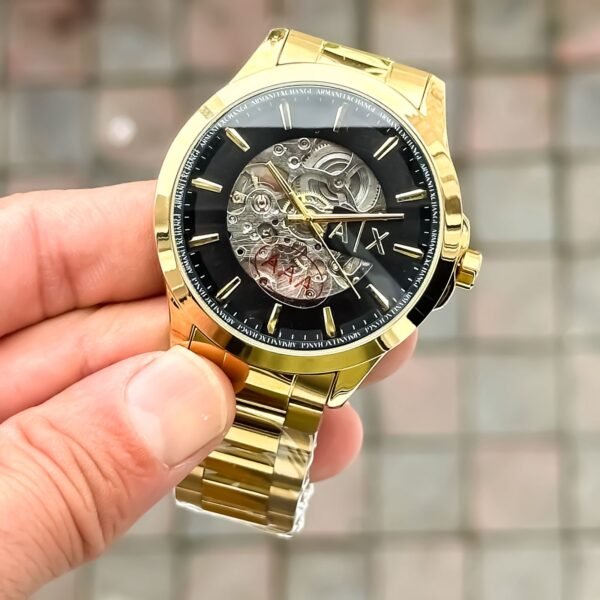 First Copy Watches Armani Exchange Gold Skeleton Automatic-1