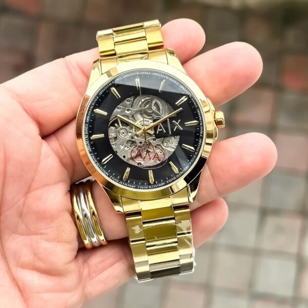 First Copy Watches Armani Exchange Gold Skeleton Automatic-2