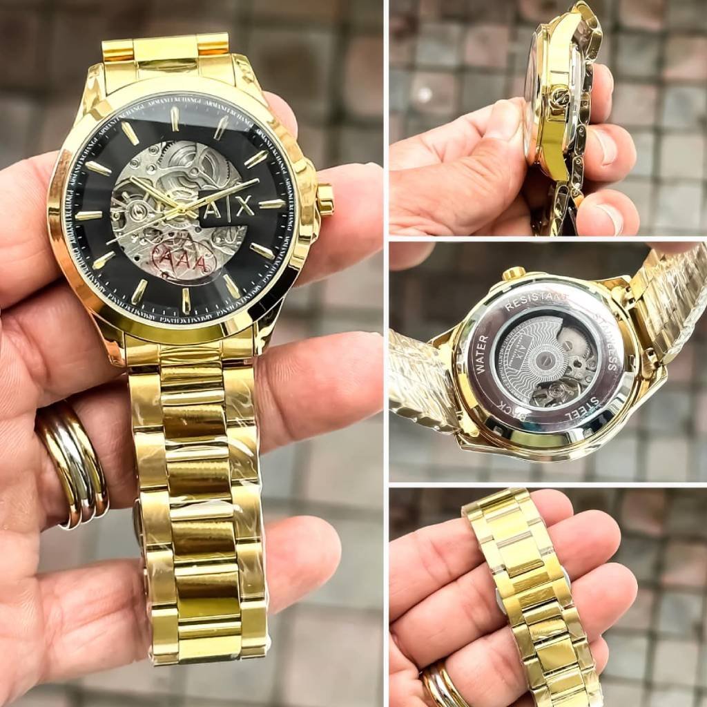 First Copy Watches Armani Exchange Gold Skeleton Automatic