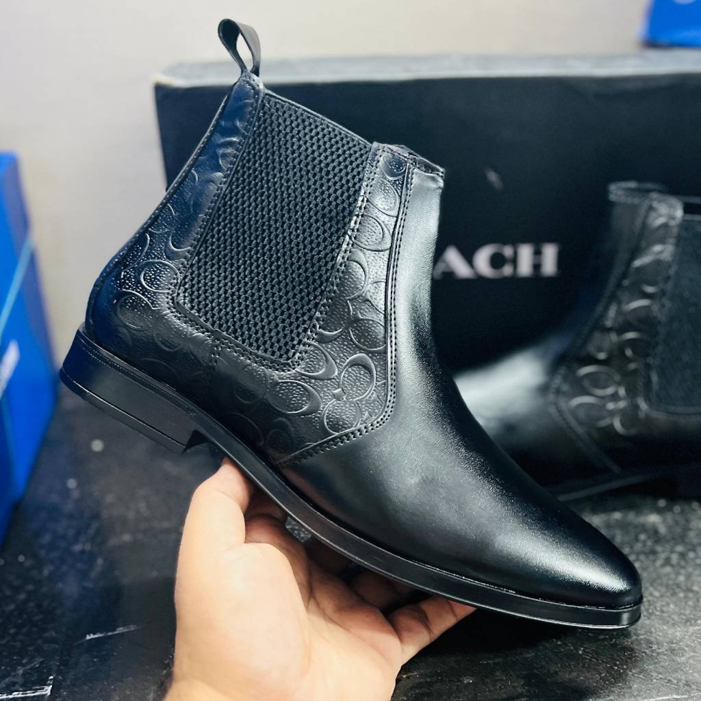 First Copy Coach Signature Pattern Leather Chelsea Boots