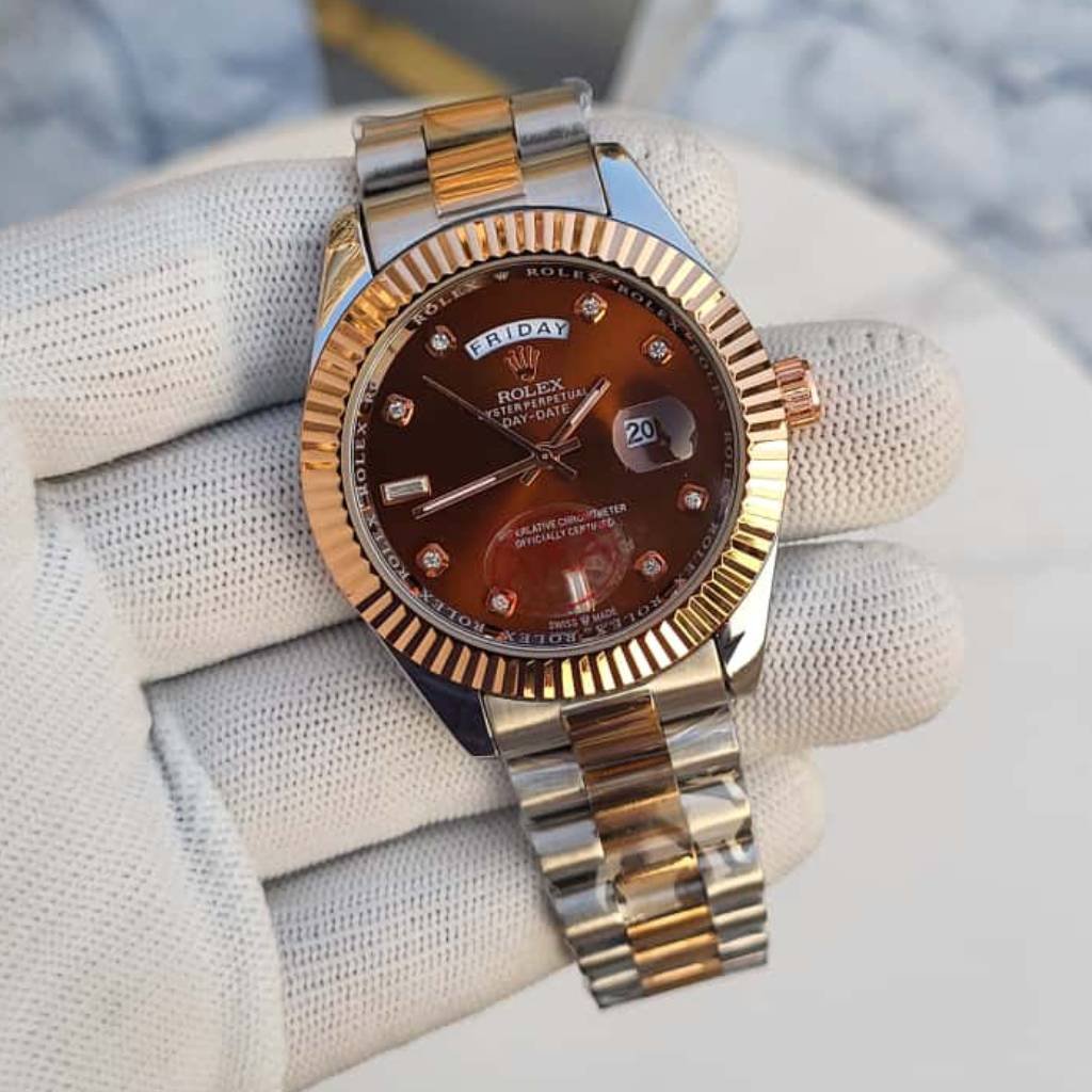 First Copy Rolex Day-Date Two Tone Watch - Brown Dial