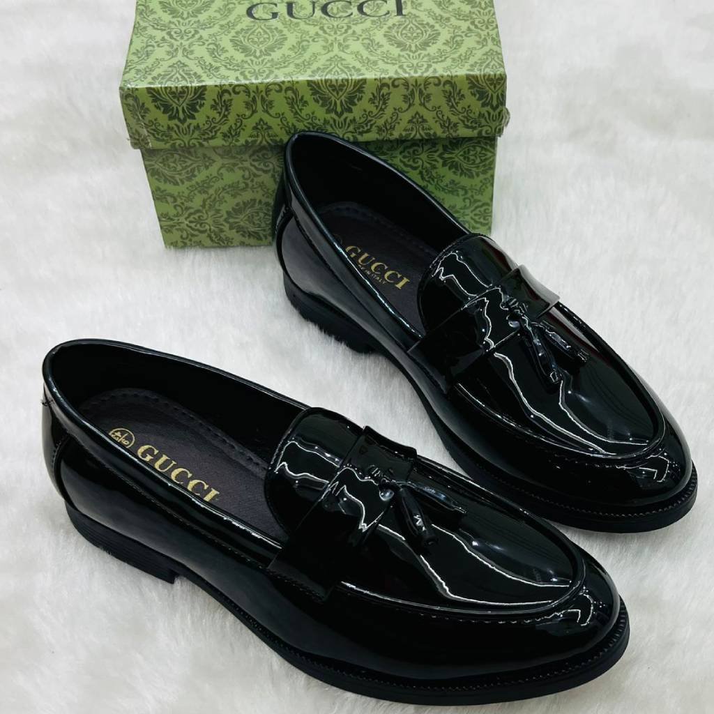 First Copy Shoes Gucci Gloss Black Patent Leather Loafers