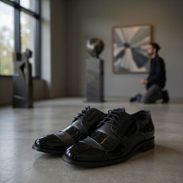 First Copy Shoes Black Glossy Formal Derby Shoes-3