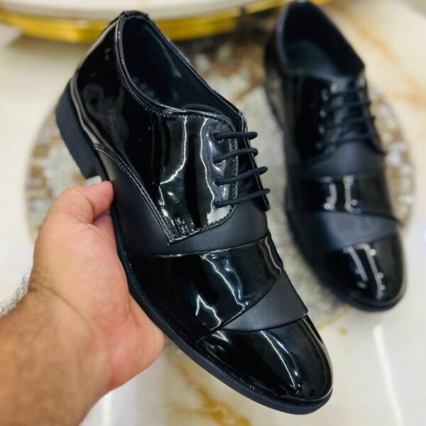 First Copy Shoes Black Glossy Formal Derby Shoes