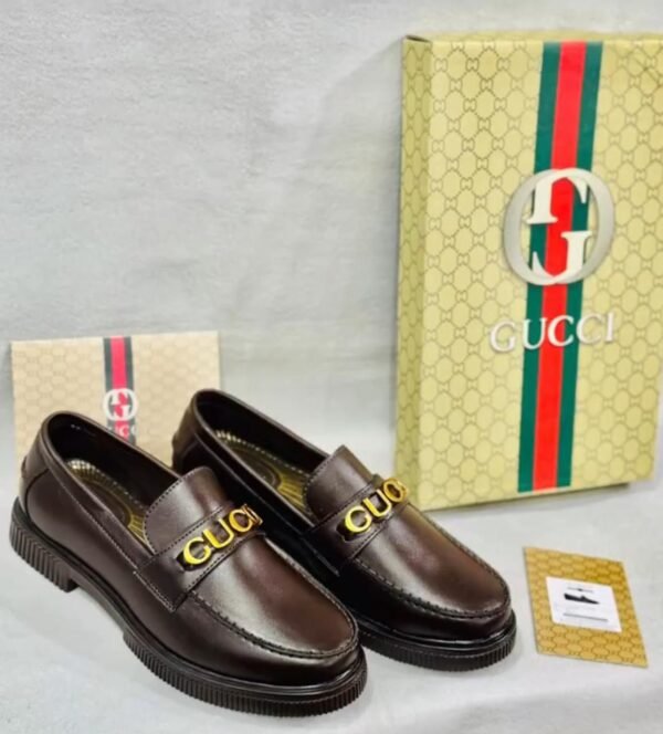 First Copy Shoes Gucci Brown Leather Loafer-1