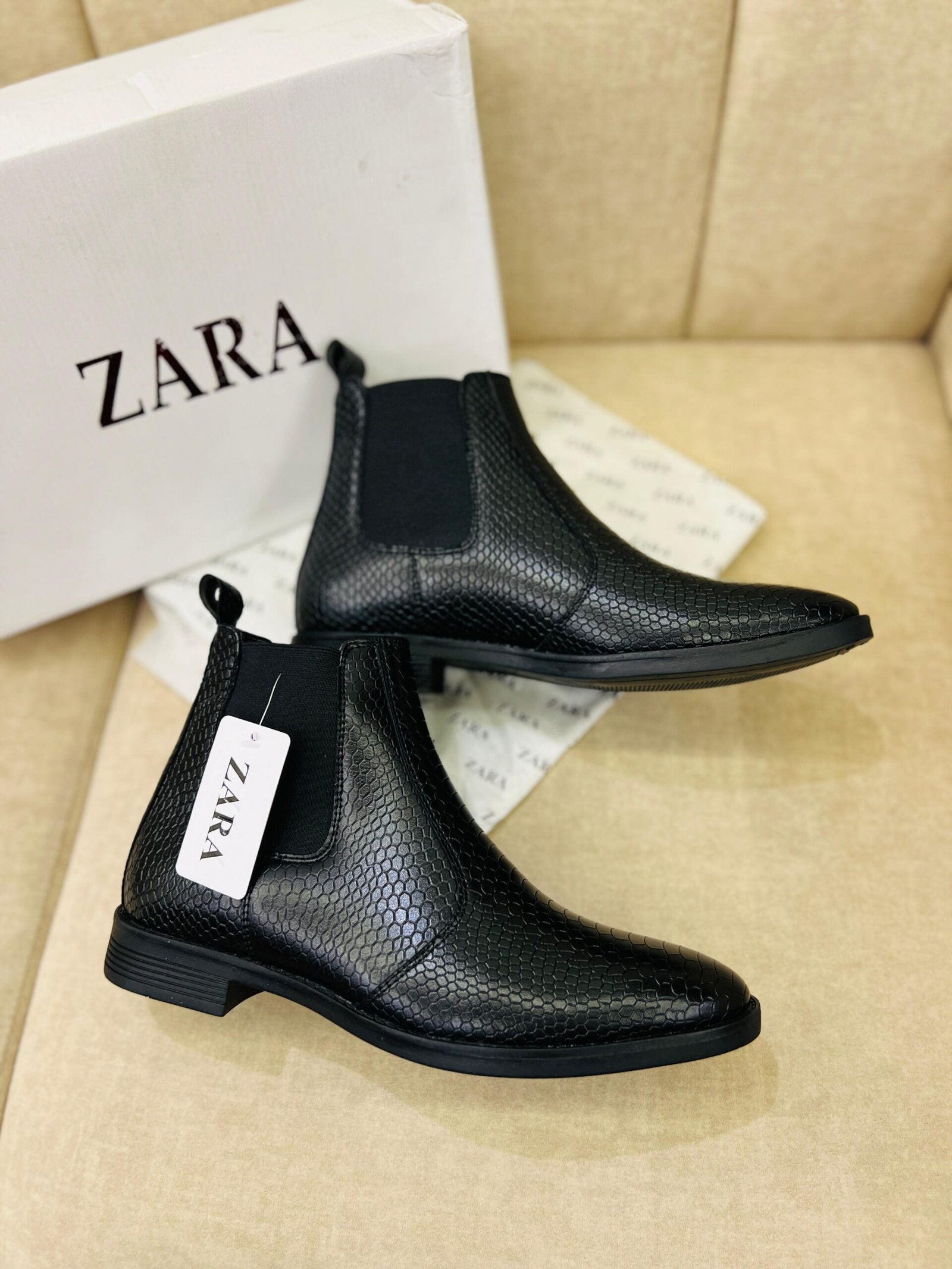ZARA Black Chelsea Boots Croco Leather 5 First Copy Shoes ZARA Black Chelsea Boots-6