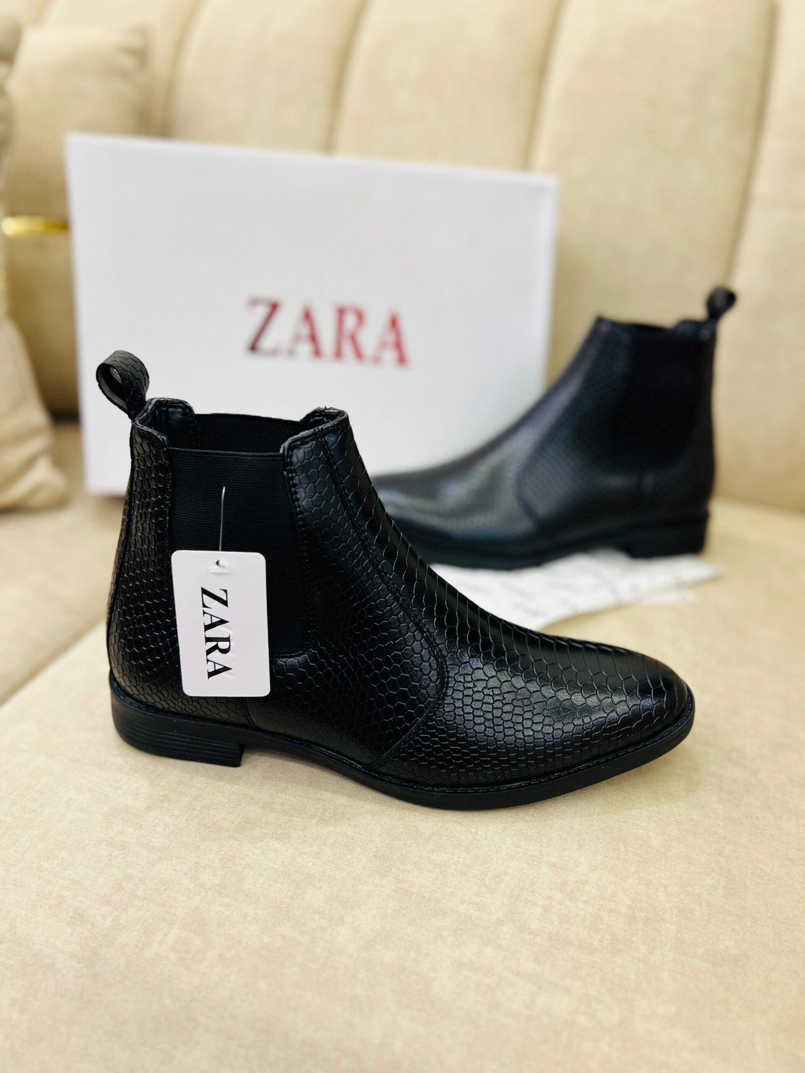 ZARA Black Chelsea Boots Croco Leather 3 First Copy Shoes ZARA Black Chelsea Boots-7