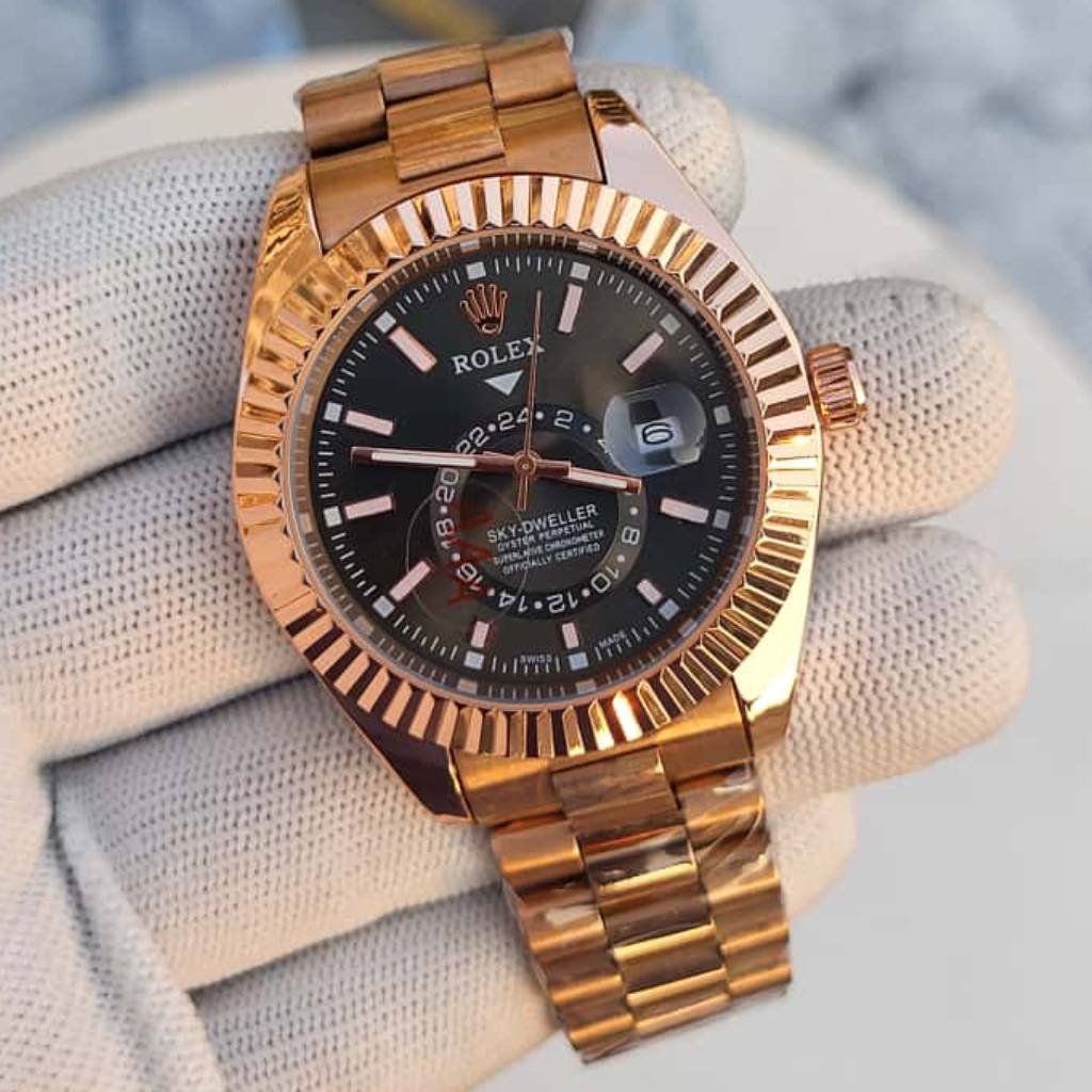First Copy Watch Rolex Sky-Dweller Rose Gold Black Dial
