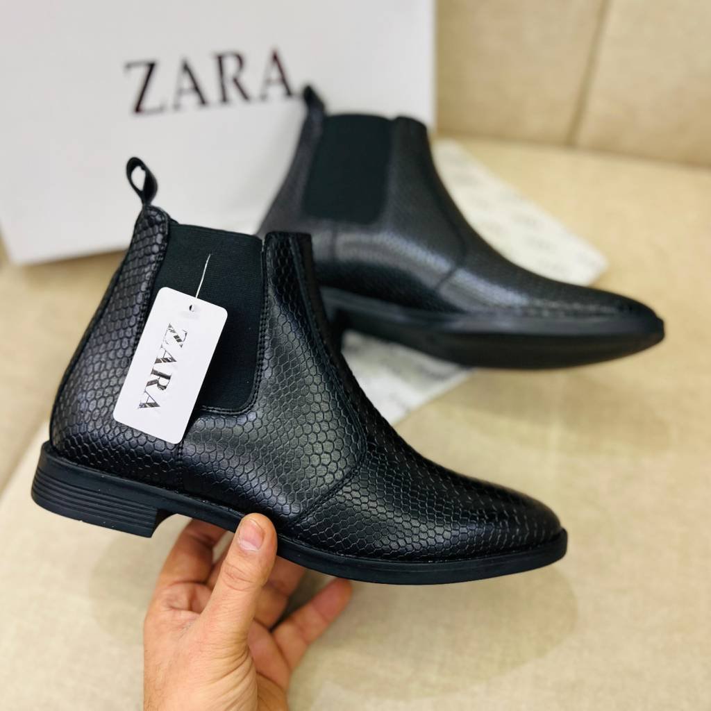 First Copy ZARA Black Chelsea Boots Croco Leather